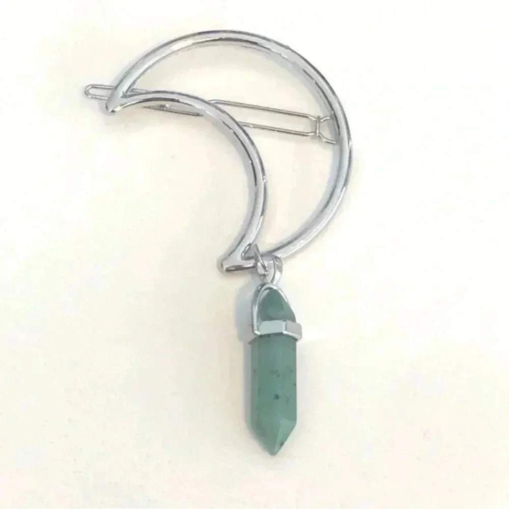 Aquamarine Crystal Moon Metal Hair Clip Barrette NWT